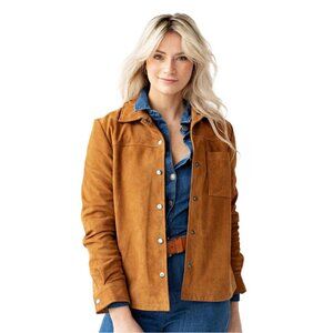 AMSTERDAM HERITAGE - WOMENS DAKOTA DESIGN SUEDE LEATHER SHIRT JACKET IN COGNAC